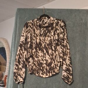 Anne Klein Black and Cream Patterned Blouse